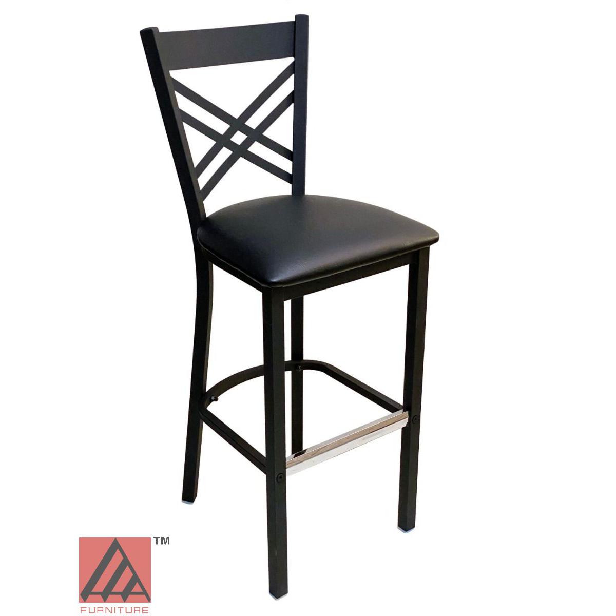 AAA Furniture Crisscross Back 43" Black Metal Bar Stool with Black Grade 5 Vinyl Seat