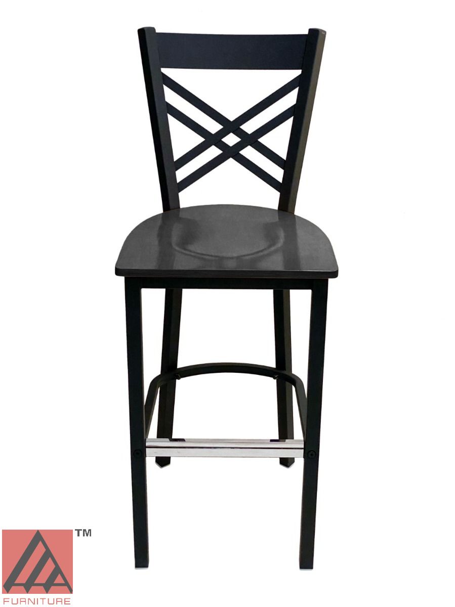 AAA Furniture Crisscross Back 43" Black Metal Bar Stool with Black Wood Seat