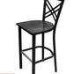 AAA Furniture Crisscross Back 43" Black Metal Bar Stool with Black Wood Seat