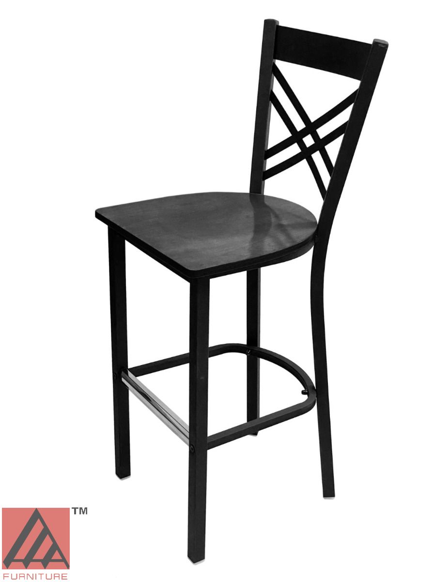 AAA Furniture Crisscross Back 43" Black Metal Bar Stool with Black Wood Seat