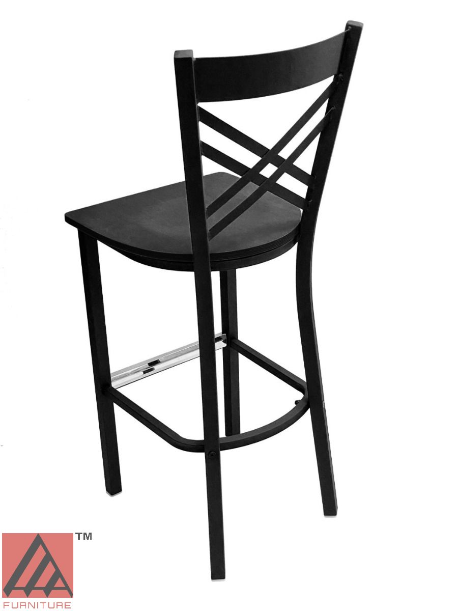 AAA Furniture Crisscross Back 43" Black Metal Bar Stool with Black Wood Seat