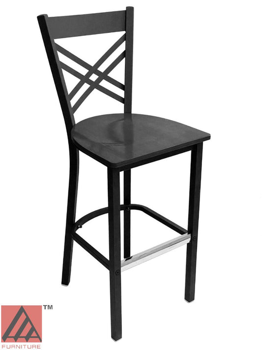 AAA Furniture Crisscross Back 43" Black Metal Bar Stool with Black Wood Seat