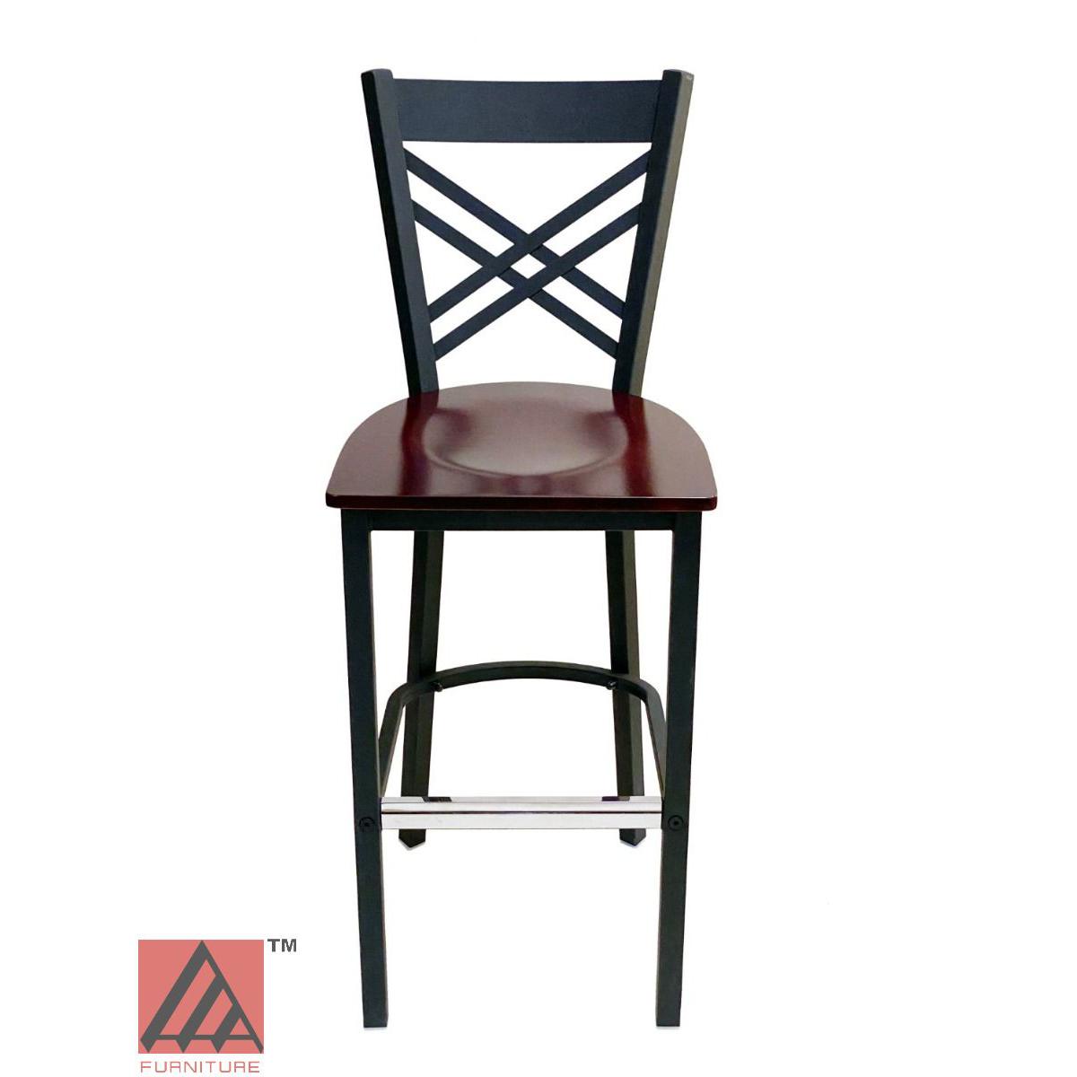 AAA Furniture Crisscross Back 43" Black Metal Bar Stool with Brown Wood Seat