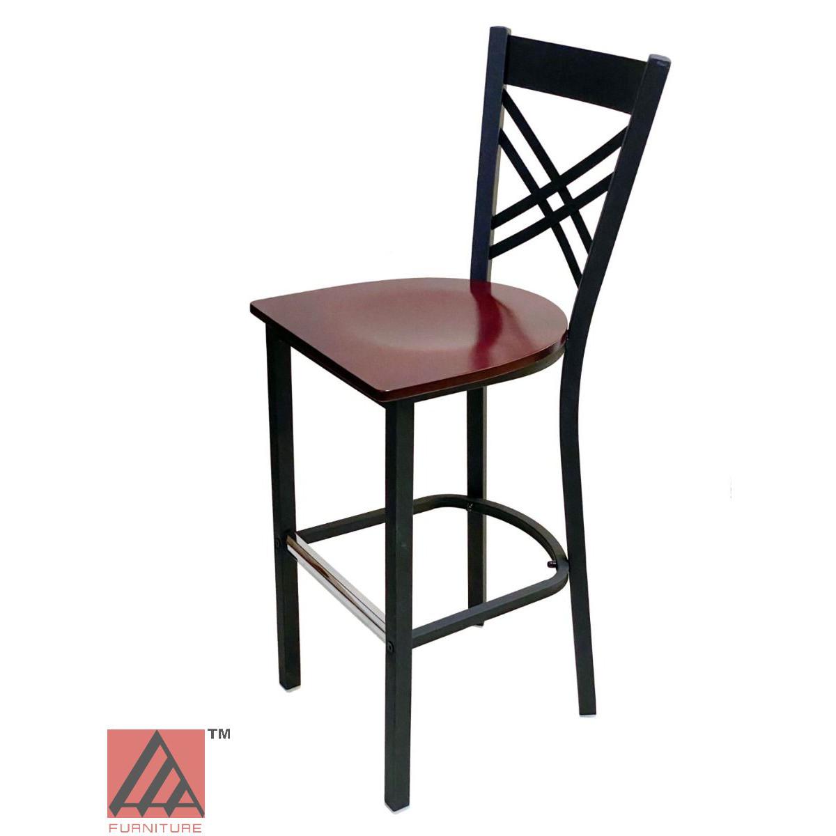 AAA Furniture Crisscross Back 43" Black Metal Bar Stool with Brown Wood Seat