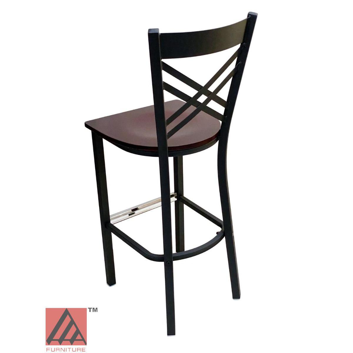 AAA Furniture Crisscross Back 43" Black Metal Bar Stool with Brown Wood Seat