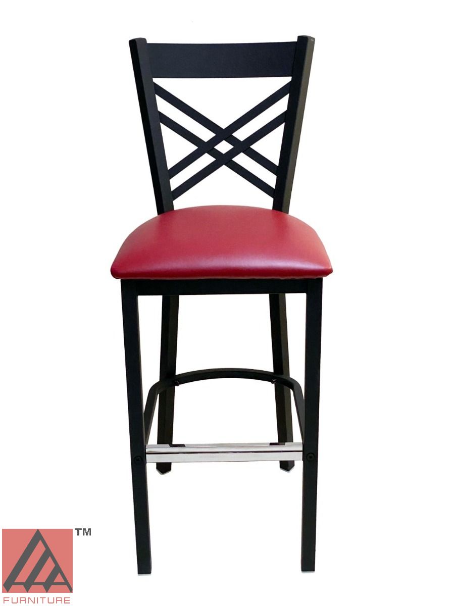 AAA Furniture Crisscross Back 43" Black Metal Bar Stool with Claret Customer Owned Material Seat