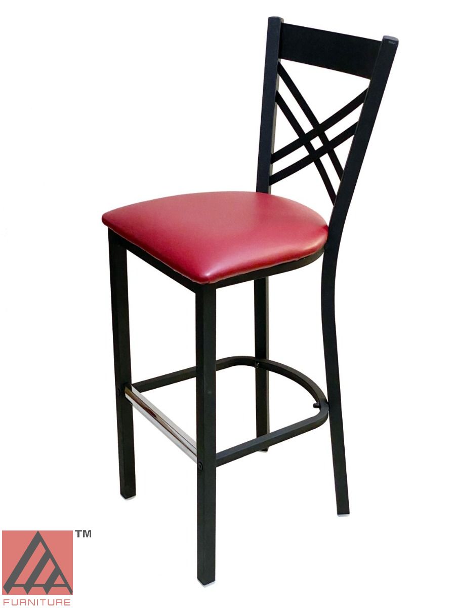 AAA Furniture Crisscross Back 43" Black Metal Bar Stool with Claret Customer Owned Material Seat