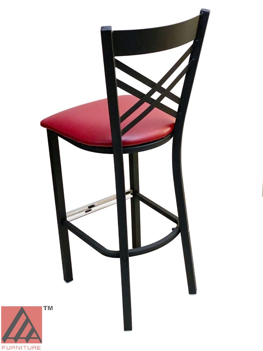 AAA Furniture Crisscross Back 43" Black Metal Bar Stool with Claret Customer Owned Material Seat