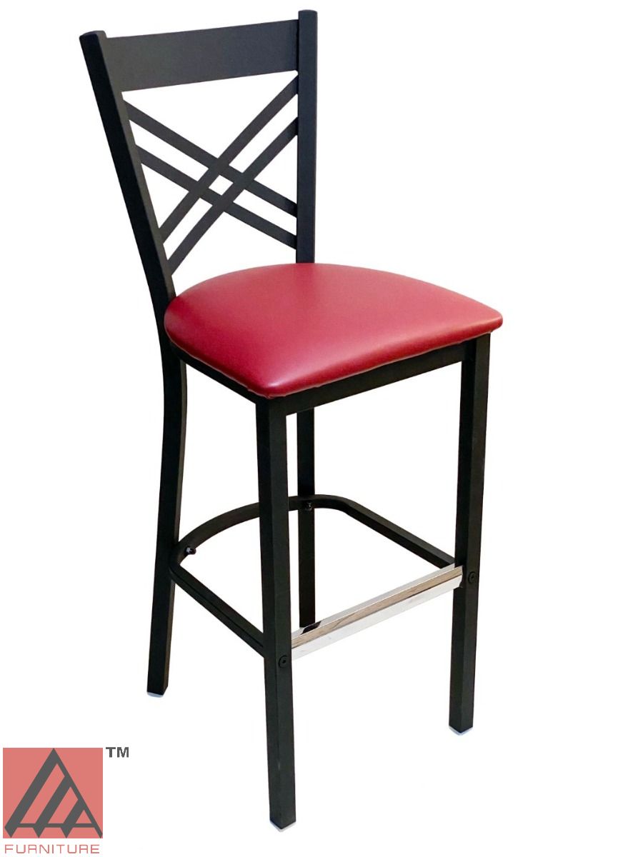 AAA Furniture Crisscross Back 43" Black Metal Bar Stool with Claret Customer Owned Material Seat