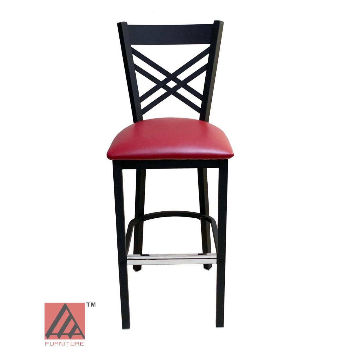 AAA Furniture Crisscross Back 43" Black Metal Bar Stool with Claret Vinyl Seat