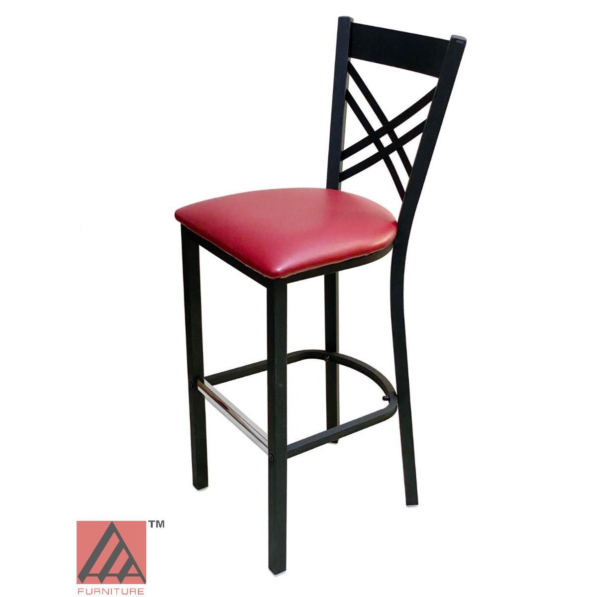 AAA Furniture Crisscross Back 43" Black Metal Bar Stool with Claret Vinyl Seat