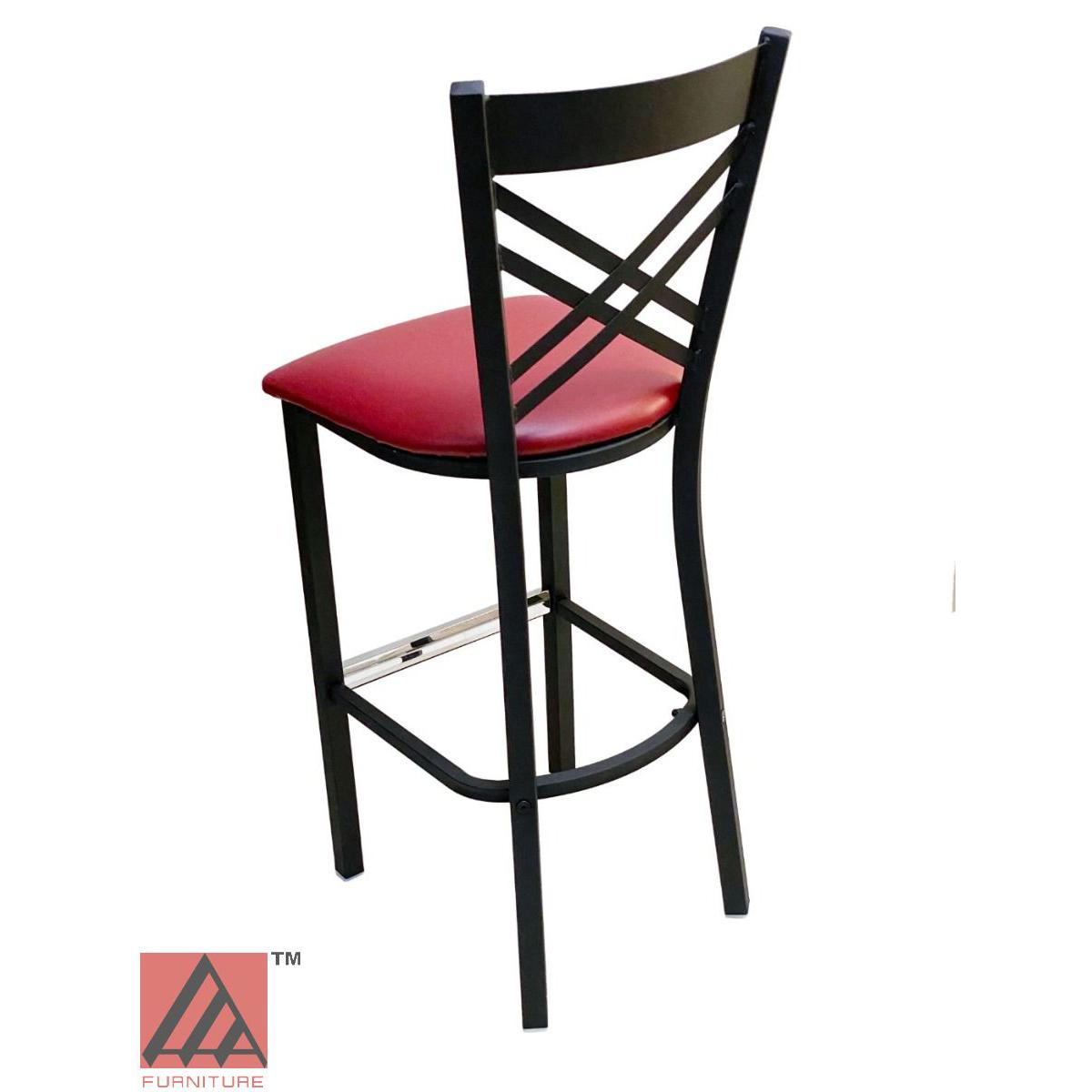 AAA Furniture Crisscross Back 43" Black Metal Bar Stool with Claret Vinyl Seat