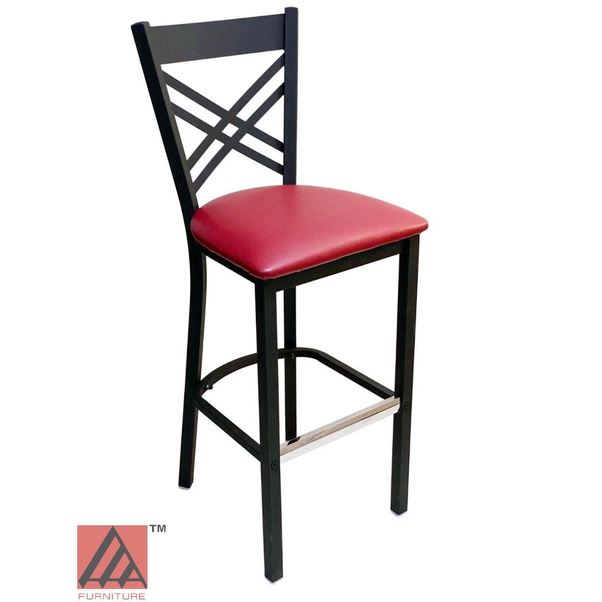 AAA Furniture Crisscross Back 43" Black Metal Bar Stool with Claret Vinyl Seat