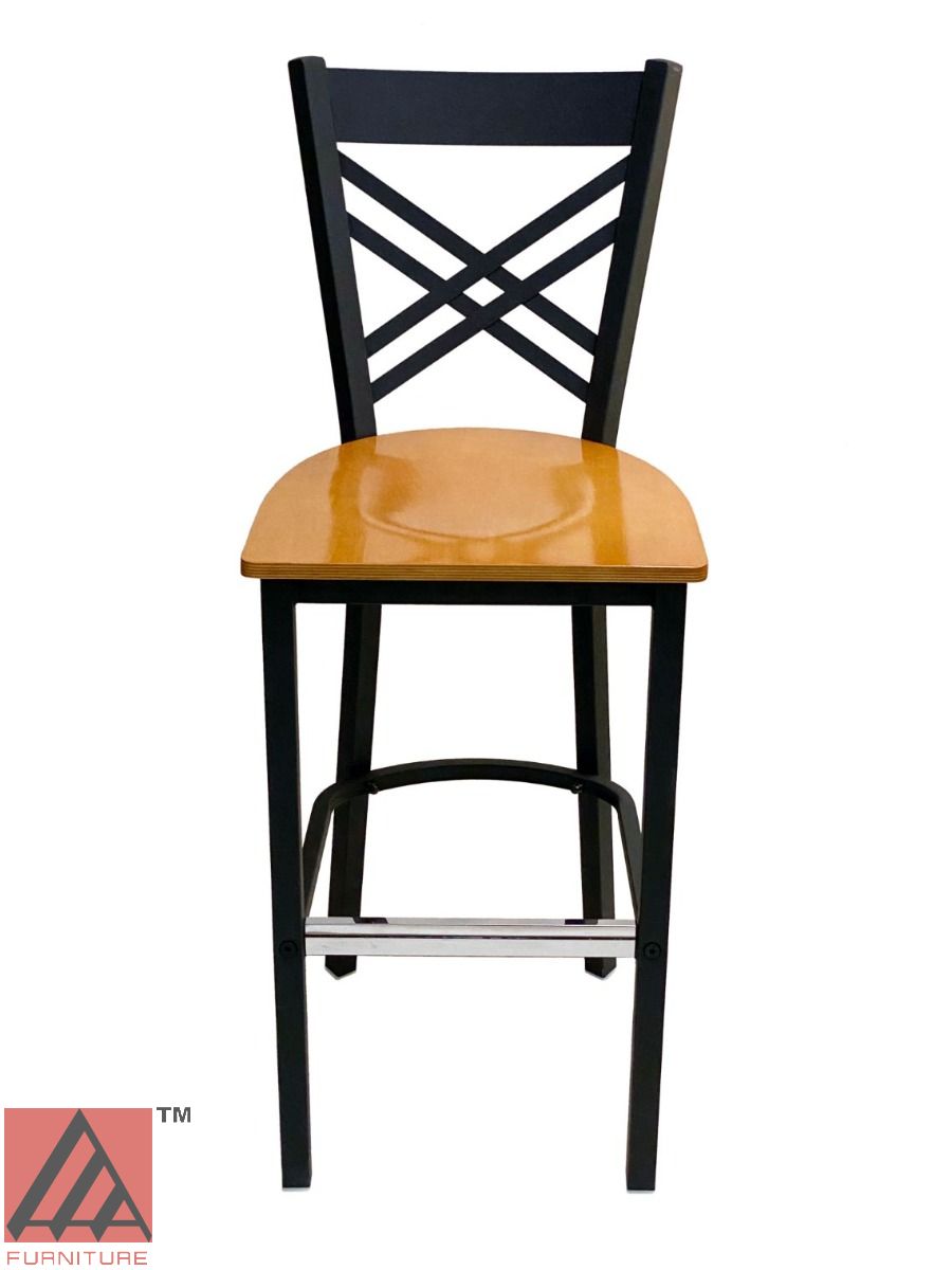 AAA Furniture Crisscross Back 43" Black Metal Bar Stool with Natural Wood Seat