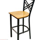 AAA Furniture Crisscross Back 43" Black Metal Bar Stool with Natural Wood Seat