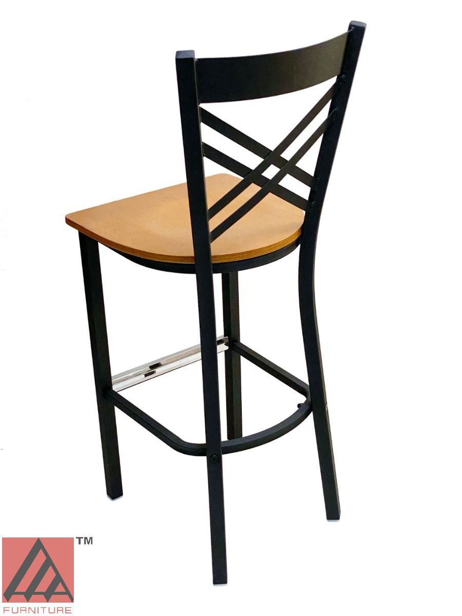 AAA Furniture Crisscross Back 43" Black Metal Bar Stool with Natural Wood Seat