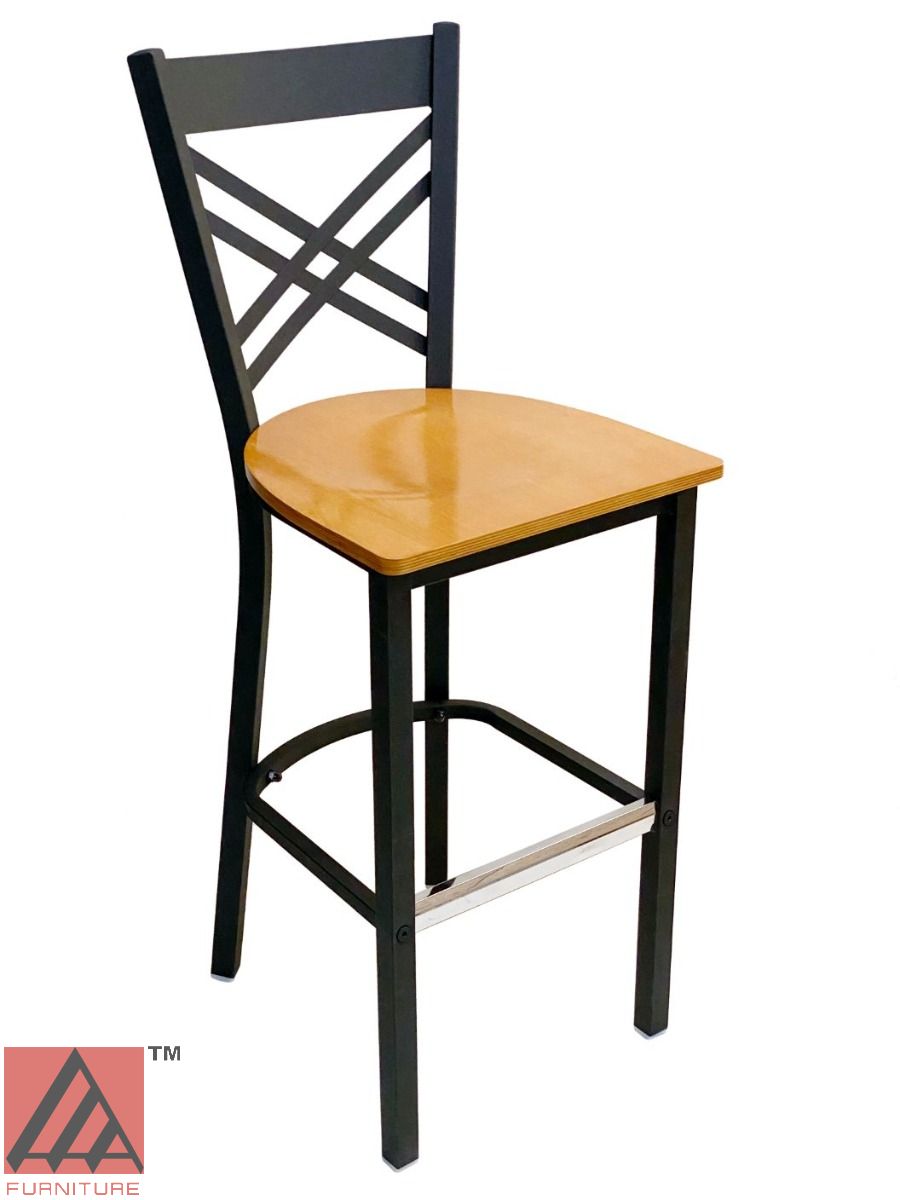 AAA Furniture Crisscross Back 43" Black Metal Bar Stool with Natural Wood Seat