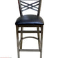 AAA Furniture Crisscross Back 43" Clear Coat Metal Bar Stool with Black Customer Owned Material Seat