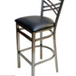 AAA Furniture Crisscross Back 43" Clear Coat Metal Bar Stool with Black Customer Owned Material Seat