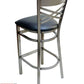 AAA Furniture Crisscross Back 43" Clear Coat Metal Bar Stool with Black Customer Owned Material Seat