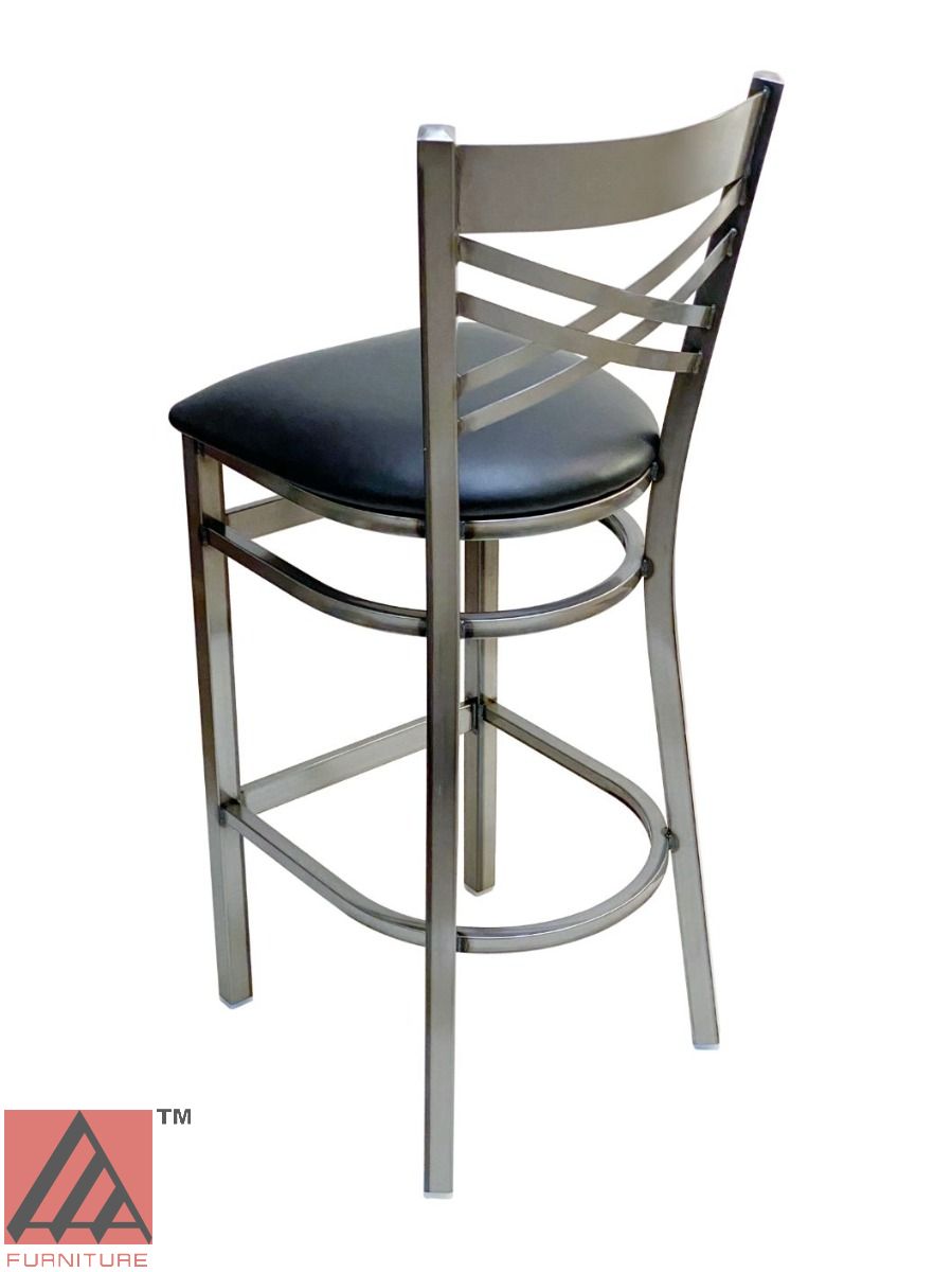 AAA Furniture Crisscross Back 43" Clear Coat Metal Bar Stool with Black Customer Owned Material Seat