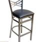 AAA Furniture Crisscross Back 43" Clear Coat Metal Bar Stool with Black Customer Owned Material Seat