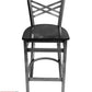 AAA Furniture Crisscross Back 43" Clear Coat Metal Bar Stool with Black Wood Seat