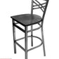 AAA Furniture Crisscross Back 43" Clear Coat Metal Bar Stool with Black Wood Seat