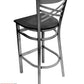 AAA Furniture Crisscross Back 43" Clear Coat Metal Bar Stool with Black Wood Seat