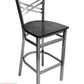 AAA Furniture Crisscross Back 43" Clear Coat Metal Bar Stool with Black Wood Seat