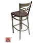 AAA Furniture Crisscross Back 43" Clear Coat Metal Bar Stool with Brown Wood Seat