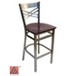 AAA Furniture Crisscross Back 43" Clear Coat Metal Bar Stool with Brown Wood Seat