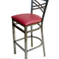 AAA Furniture Crisscross Back 43" Clear Coat Metal Bar Stool with Claret Customer Owned Material Seat