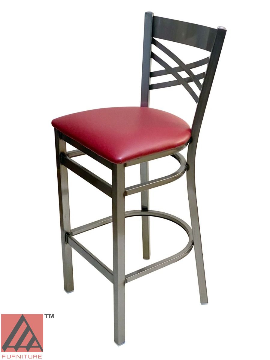 AAA Furniture Crisscross Back 43" Clear Coat Metal Bar Stool with Claret Customer Owned Material Seat