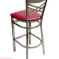 AAA Furniture Crisscross Back 43" Clear Coat Metal Bar Stool with Claret Customer Owned Material Seat