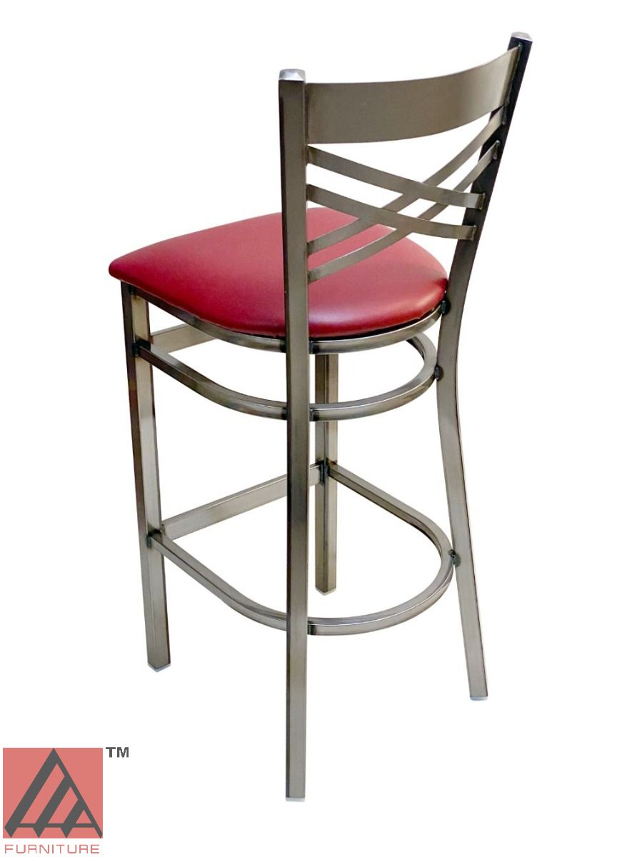 AAA Furniture Crisscross Back 43" Clear Coat Metal Bar Stool with Claret Customer Owned Material Seat