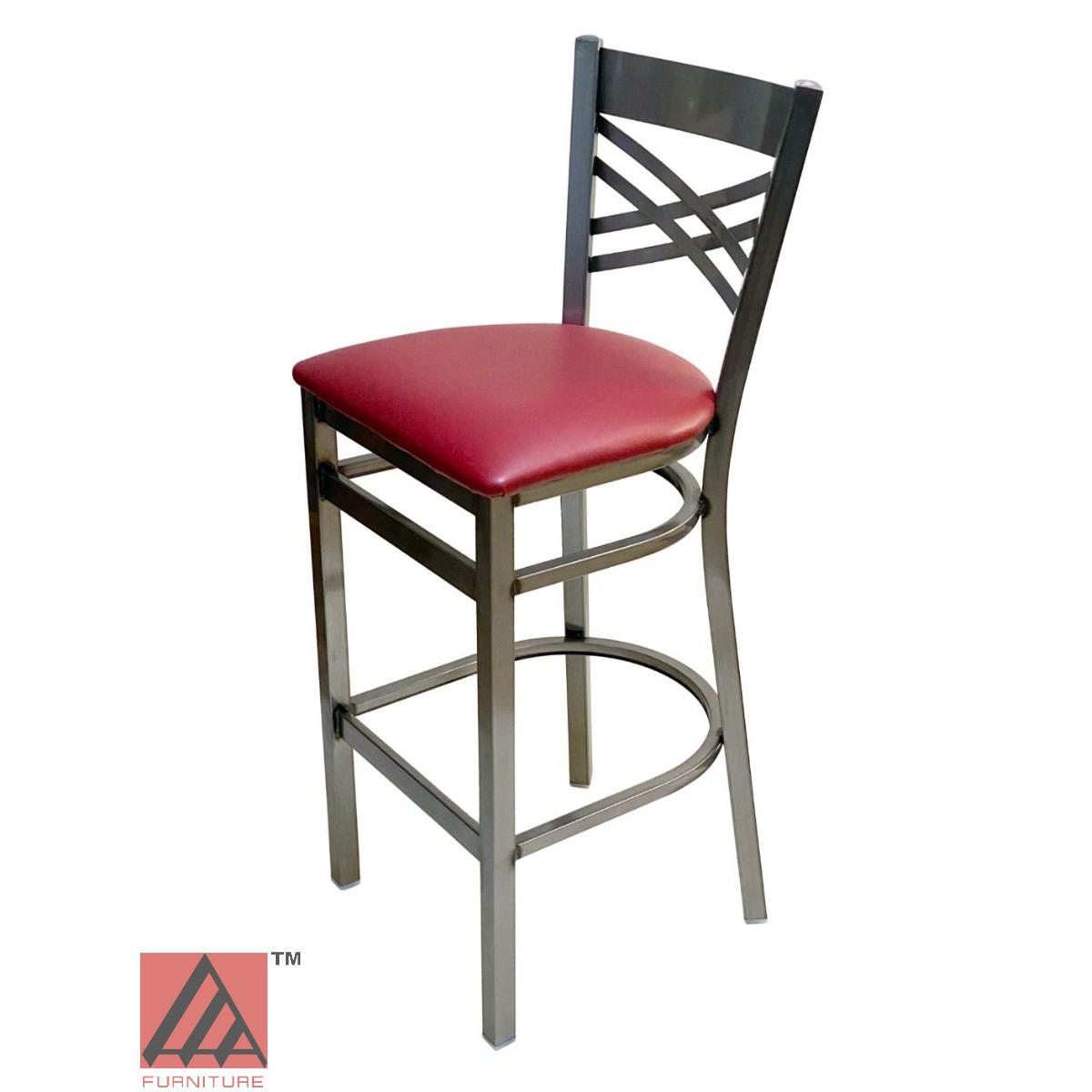 AAA Furniture Crisscross Back 43" Clear Coat Metal Bar Stool with Claret Vinyl Seat