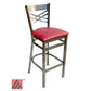 AAA Furniture Crisscross Back 43" Clear Coat Metal Bar Stool with Claret Vinyl Seat