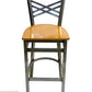 AAA Furniture Crisscross Back 43" Clear Coat Metal Bar Stool with Natural Wood Seat