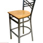 AAA Furniture Crisscross Back 43" Clear Coat Metal Bar Stool with Natural Wood Seat