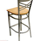 AAA Furniture Crisscross Back 43" Clear Coat Metal Bar Stool with Natural Wood Seat