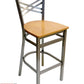 AAA Furniture Crisscross Back 43" Clear Coat Metal Bar Stool with Natural Wood Seat