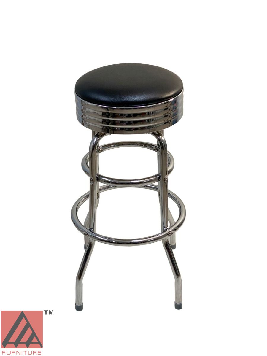 AAA Furniture Double Ring 30" Bar Stool with Black Customer Owned Material & Chrome Seat Band