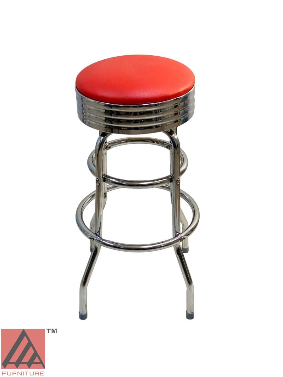 AAA Furniture Double Ring 30" Bar Stool with Red Customer Owned Material & Chrome Seat Band