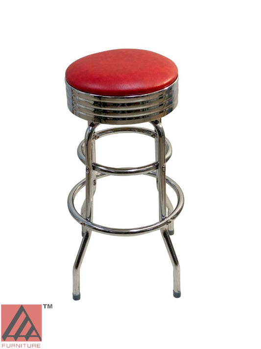 AAA Furniture Double Ring 30" Bar Stool with Wine Customer Owned Material & Chrome Seat Band