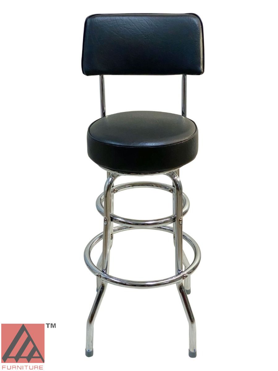 AAA Furniture Double Ring 41" Black Bar Stool with Back