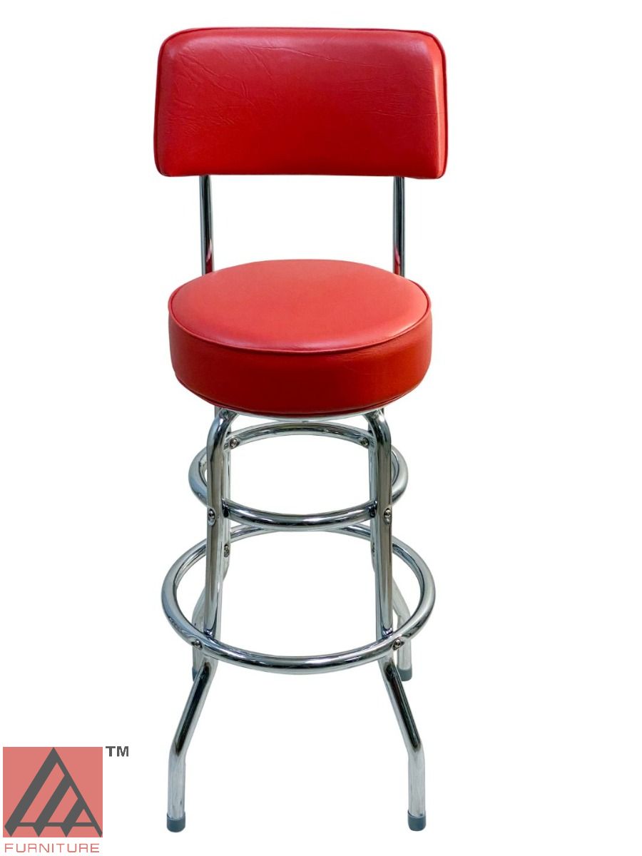 AAA Furniture Double Ring 41" Red Bar Stool with Back