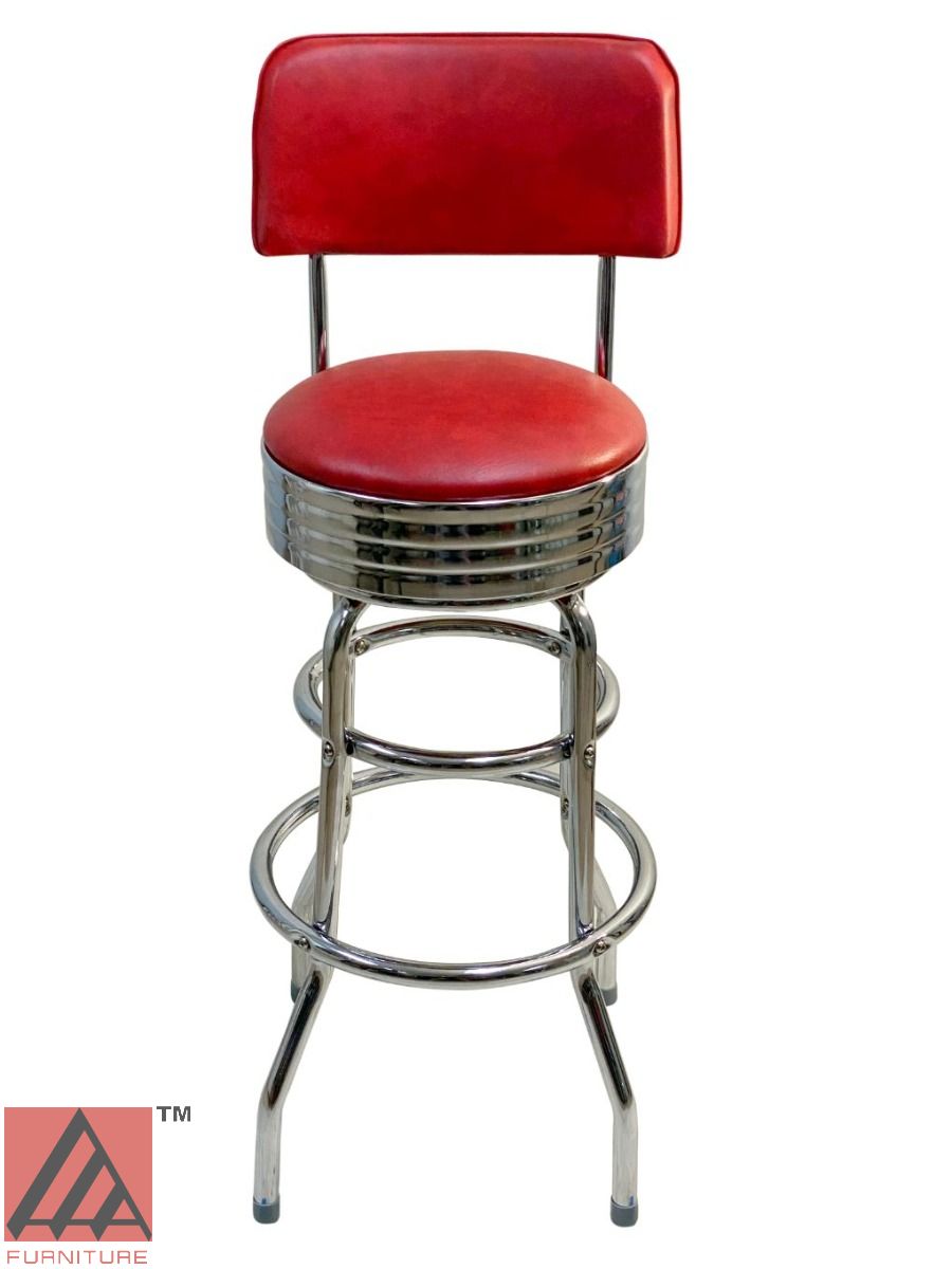 AAA Furniture Double Ring 41" Wine Bar Stool with Back and Chrome Seat Band