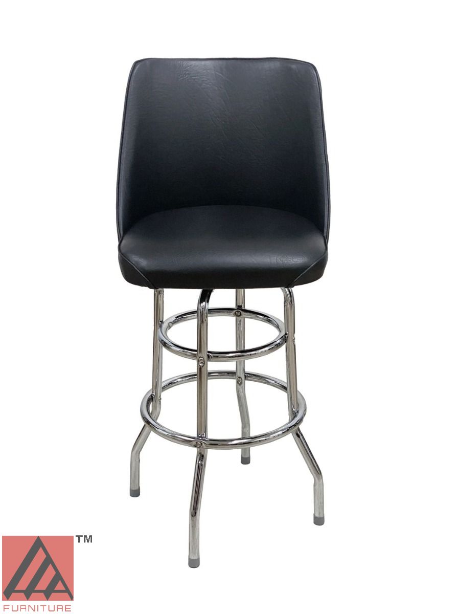 AAA Furniture Double Ring 43" Chrome Metal Bar Stool with Black Vinyl Seat