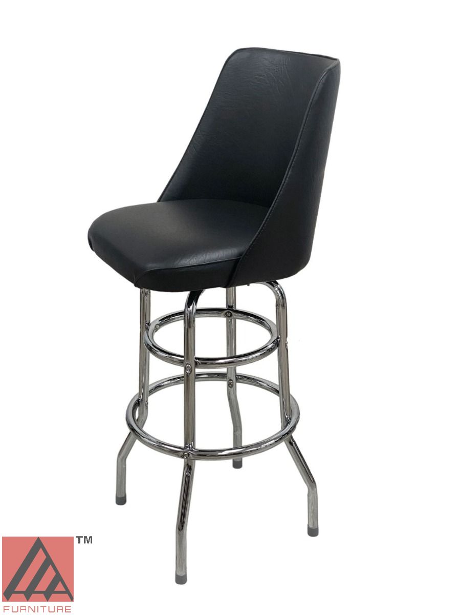 AAA Furniture Double Ring 43" Chrome Metal Bar Stool with Black Vinyl Seat